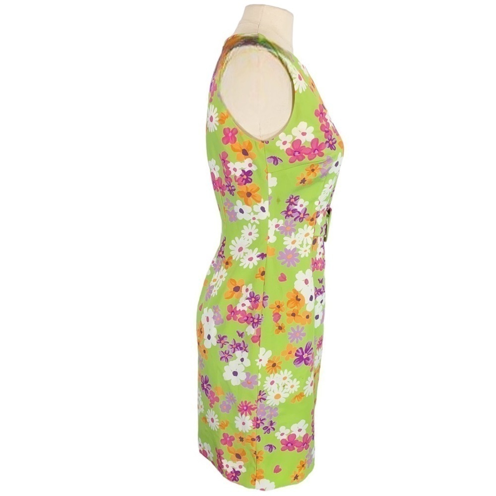 Vintage Barani Y2k Sleeveless Mini Dress Green Floral Print Size 4 - Picture 2 of 8